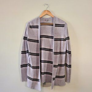Talbots Open Front Gray and Black Striped Sweater Size M